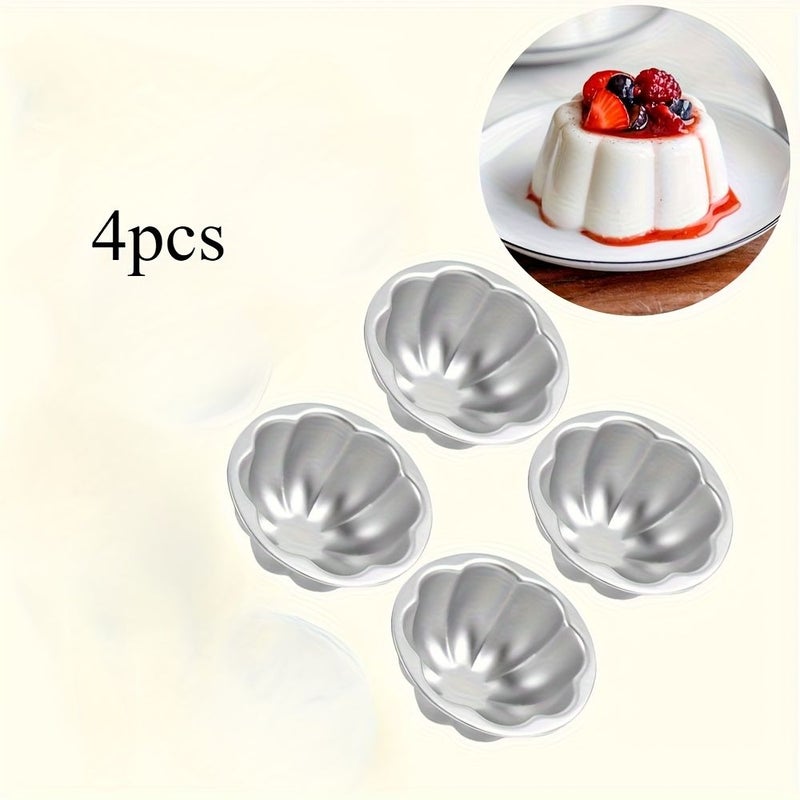 4pcs Aluminum Cake Mold Set Non Stick Floral Oval Dessert Baking Trays for Steamed Cakes Boba Cakes Jelly Pudding Tarts and Cupcakes - Image 4