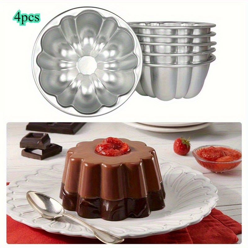 4pcs Aluminum Cake Mold Set Non Stick Floral Oval Dessert Baking Trays for Steamed Cakes Boba Cakes Jelly Pudding Tarts and Cupcakes - Image 2