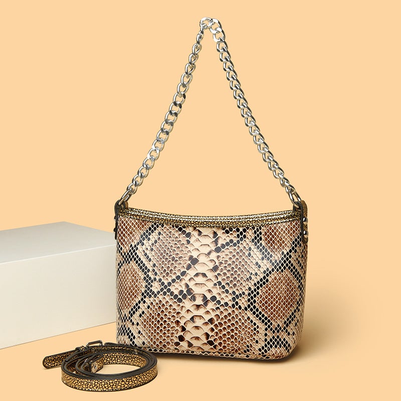 Snakeskin Bucket Bag Fashion Niche Chain Bag High-End Sense Ins Gradient Shoulder Bag For Women - Image 2