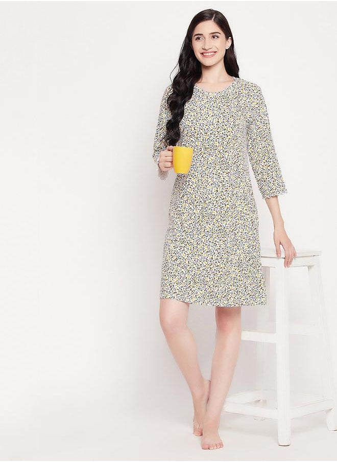 Clovia Cotton Floral Print Nightdress with 3/4 Sleeves by Styli  - Image 1