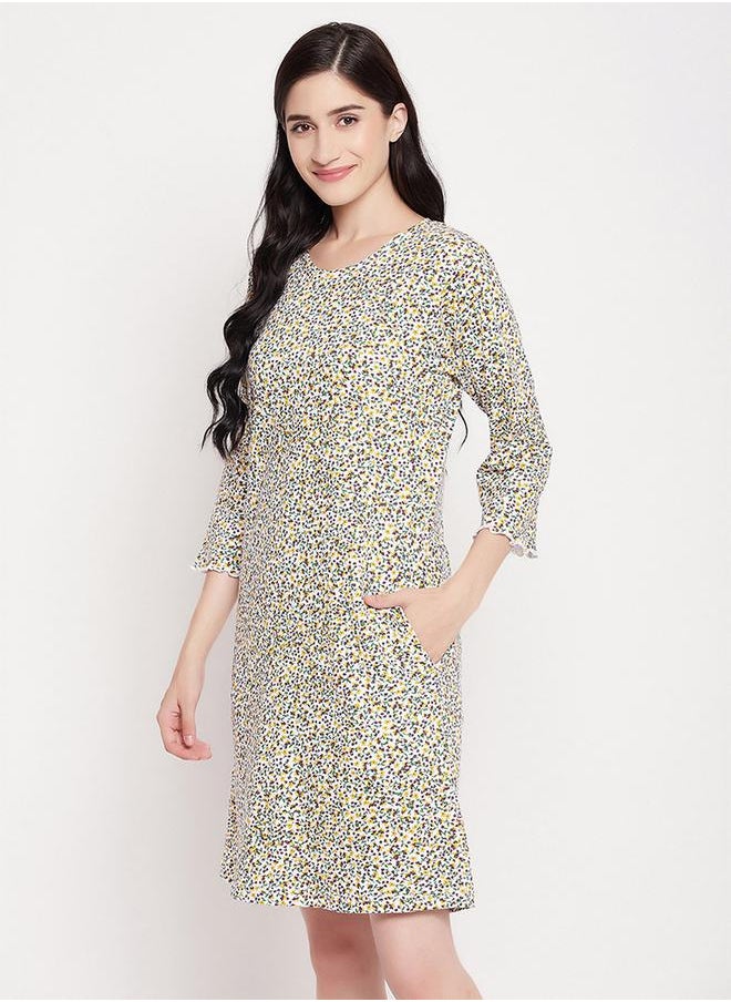 Clovia Cotton Floral Print Nightdress with 3/4 Sleeves by Styli  - Image 4