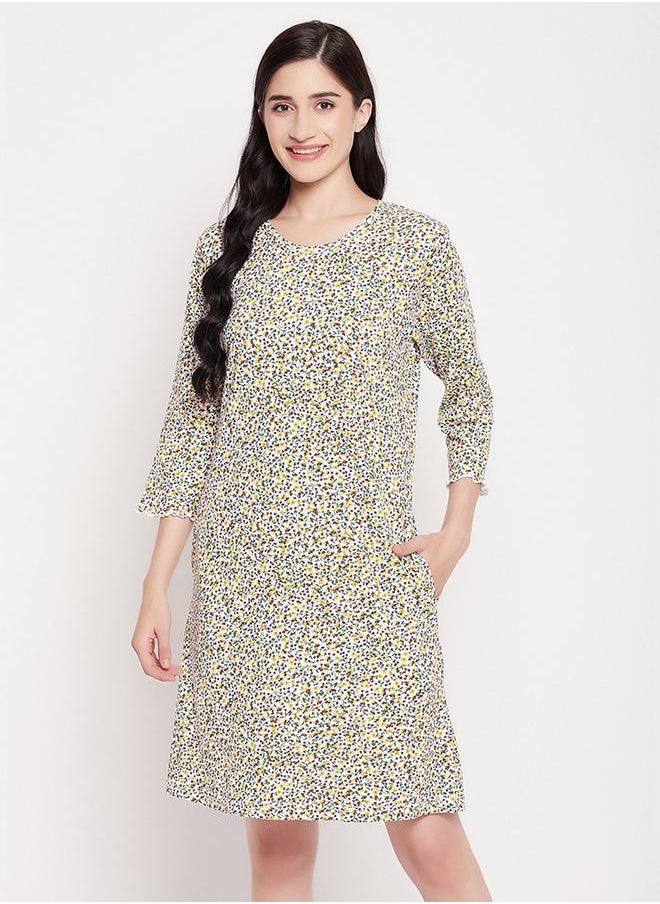 Clovia Cotton Floral Print Nightdress with 3/4 Sleeves by Styli  - Image 3