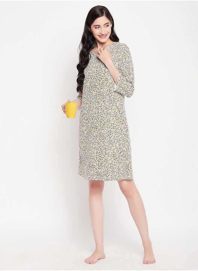 Clovia Cotton Floral Print Nightdress with 3/4 Sleeves by Styli  - Image 2
