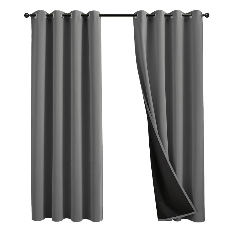 JSFLY 100 Blackout Curtains 84 inch Length for Bedroom Thick Noise Reduction Thermal Insulated Grommet Window Drapes Room Darkening Curtains for Living Room 2 Panels 52x84 inchesGray