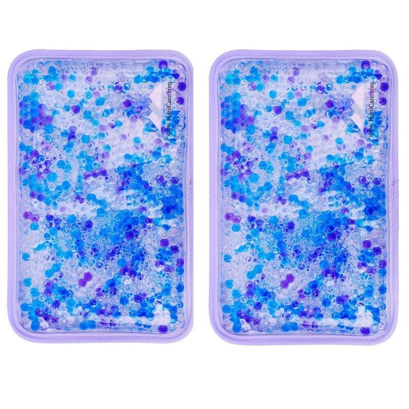 Hot and Cold Gel Bead Ice Pack 2Pack by FOMI Care Lavender Scented Reusable Cold Wrap Cold Compress Heating Pad Freezable Microwavable Fabric Backing 75 x 45