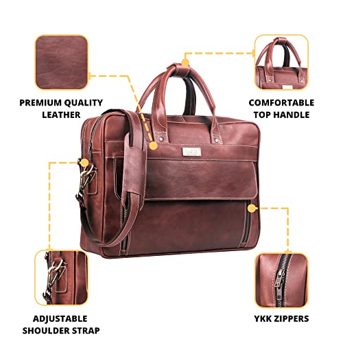 HULSH Handmade Vintage Genuine Leather Briefcase for Men 17 Inch Laptop Computer Case Business Travel Work Messenger Cross Body Shoulder Bags, Brown Leather Bag for men - Image 2