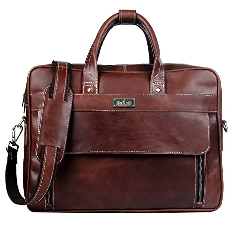 HULSH Handmade Vintage Genuine Leather Briefcase for Men 17 Inch Laptop Computer Case Business Travel Work Messenger Cross Body Shoulder Bags, Brown Leather Bag for men - Image 4