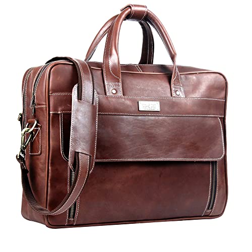 HULSH Handmade Vintage Genuine Leather Briefcase for Men 17 Inch Laptop Computer Case Business Travel Work Messenger Cross Body Shoulder Bags, Brown Leather Bag for men - Image 3