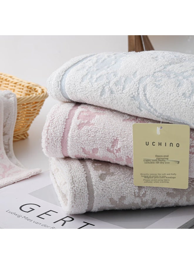Uchino Classic Pattern Series Pure Cotton Towel For Home Use, Soft Absorbent Skin-friendly Face Cloth, Gray - Image 1