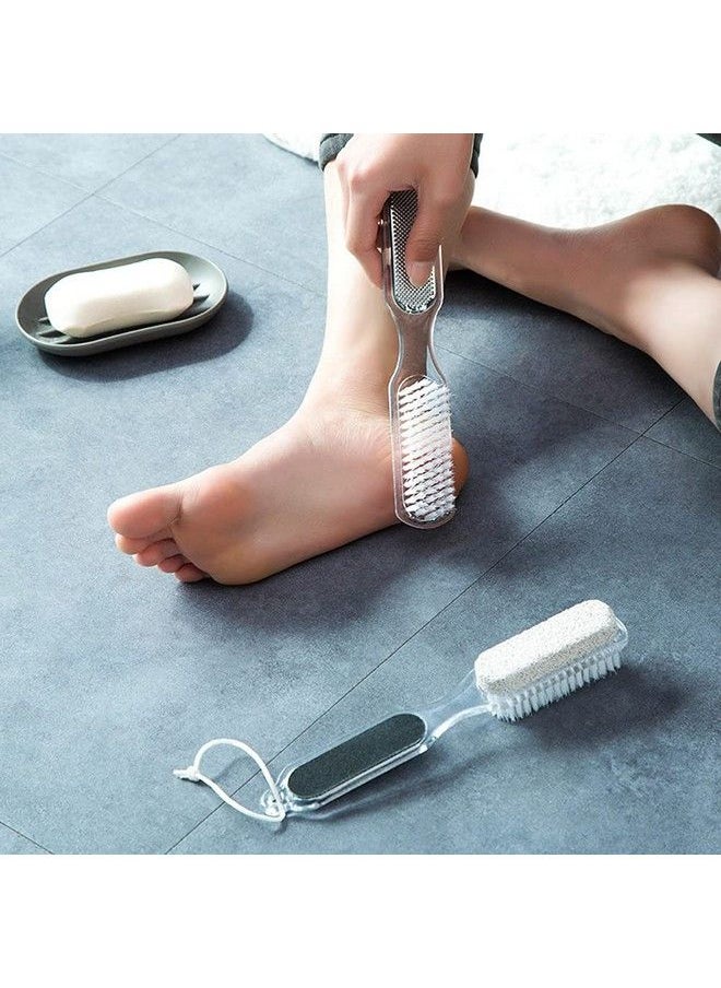 lasenersm 1 Piece 4 In 1 Foot File Callus Remover Pumice Stone Foot Brush Multifunctional Foot Scrubber Stainless Steel File Pumice Stone Rasp Foot Scrubber Brush Foot File Rasp Brush Transparent  - Image 4