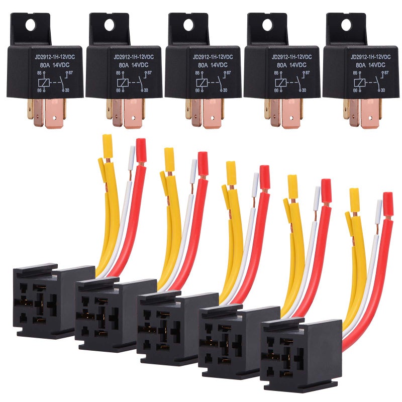 Ehdis [5pcs] Heavy Duty Truck Engine 4 Pin 80A 12V On/Off Normally Open Relay SPST Plug 4 Wire Waterproof - Image 1