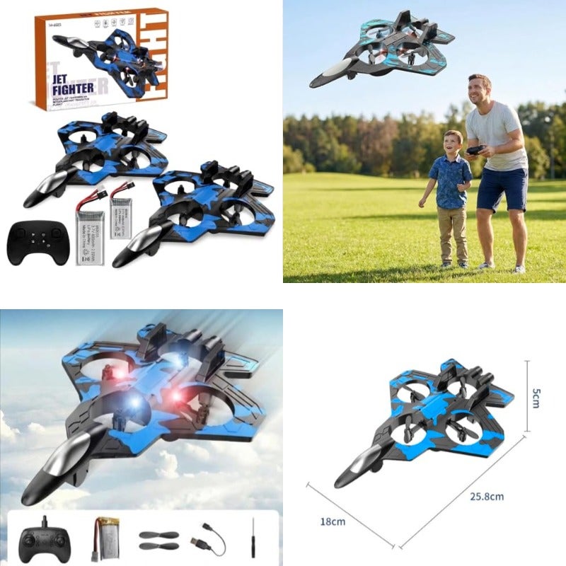 طائرة لعبة دوران 360 RC بمحرك تصميم مقاتل حقيقي مقاومة للصدمات استقرار ذكي تلقائي سهلة الاستخدام للمبتدئين هدية للكبار بطاريتان - Image 1