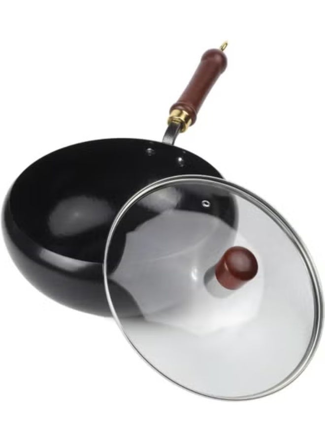 Uncoated cast iron skillet with a large, handcrafted pot for excellent heat retention and to enhance the natural flavor of various cooking methods (24cm pot + glass lid) - Image 1