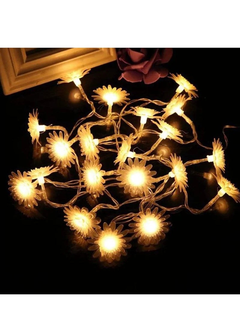 سلسلة أضواء الجنية على شكل زهرة صفراء لتزيين المنزل. أضواء ديكور المنزل - Image 4