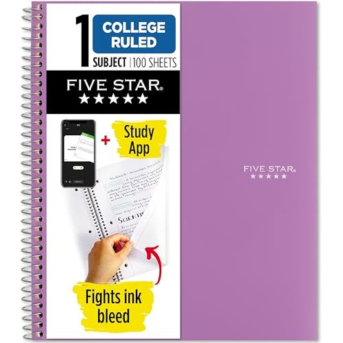 Five Star Spiral Notebook + Study App, 1 Subject, College Ruled Paper, 8-1/2" x 11", 100 Sheets, Fights Ink Bleed, Water Resistant Cover, Amethyst Purple (38744) - Image 1