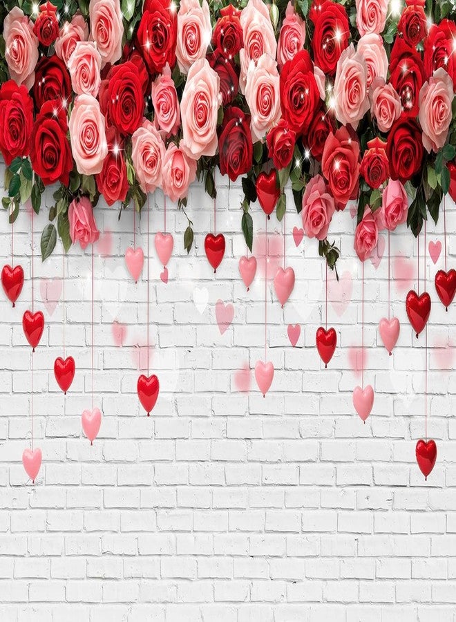 LTLYH 7x5ft Romantic Rose Flower Backdrop,White Brick Wall Photography Backdrop for Valentine’s Day, Wedding, Anniversary, Engagement, Bridal Shower, Couples Photoshoot, Party Decor 353 - Image 1