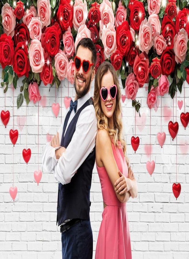 LTLYH 7x5ft Romantic Rose Flower Backdrop,White Brick Wall Photography Backdrop for Valentine’s Day, Wedding, Anniversary, Engagement, Bridal Shower, Couples Photoshoot, Party Decor 353 - Image 4