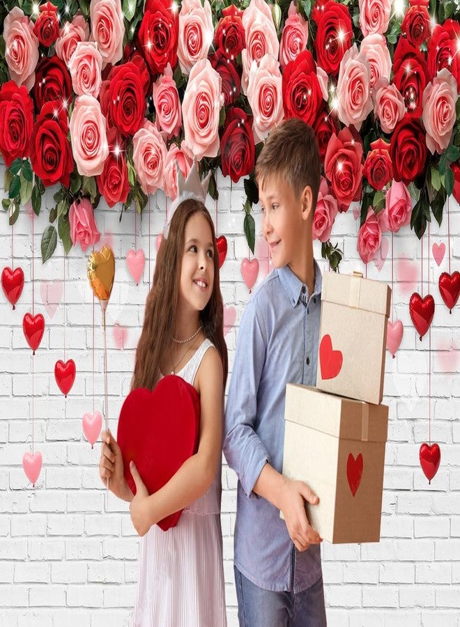 LTLYH 7x5ft Romantic Rose Flower Backdrop,White Brick Wall Photography Backdrop for Valentine’s Day, Wedding, Anniversary, Engagement, Bridal Shower, Couples Photoshoot, Party Decor 353 - Image 3