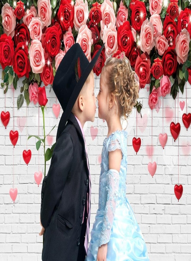 LTLYH 7x5ft Romantic Rose Flower Backdrop,White Brick Wall Photography Backdrop for Valentine’s Day, Wedding, Anniversary, Engagement, Bridal Shower, Couples Photoshoot, Party Decor 353 - Image 2