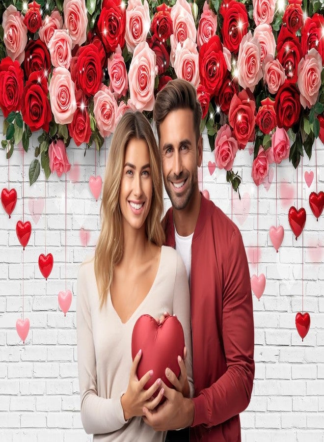 LTLYH 7x5ft Romantic Rose Flower Backdrop,White Brick Wall Photography Backdrop for Valentine’s Day, Wedding, Anniversary, Engagement, Bridal Shower, Couples Photoshoot, Party Decor 353 - Image 5