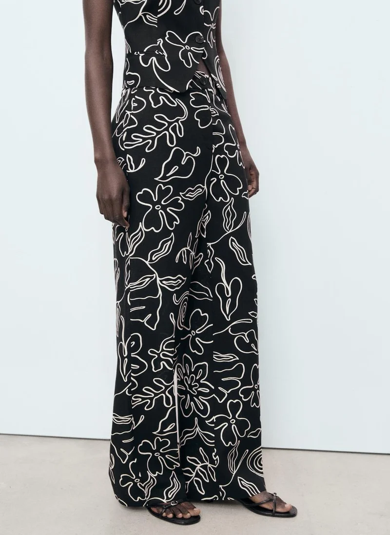 MANGO Floral Print Straight Trousers