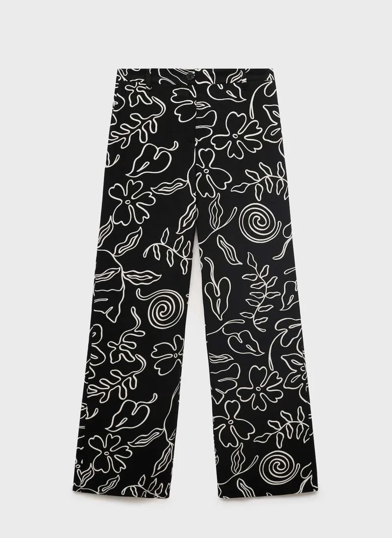 MANGO Floral Print Straight Trousers
