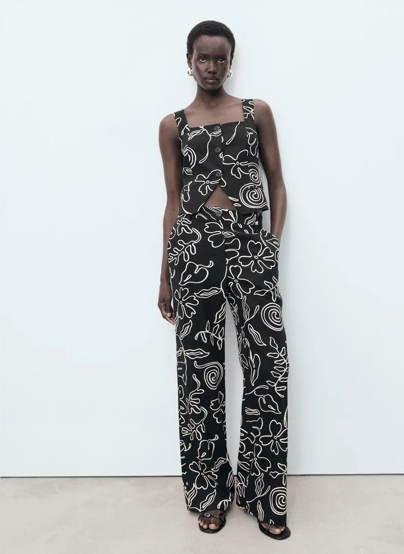 MANGO Floral Print Straight Trousers
