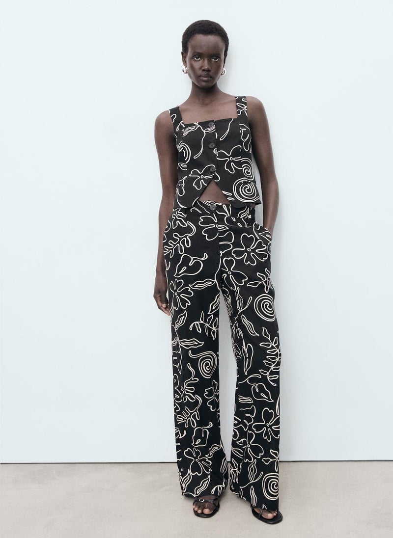 MANGO Floral Print Straight Trousers  - Image 3