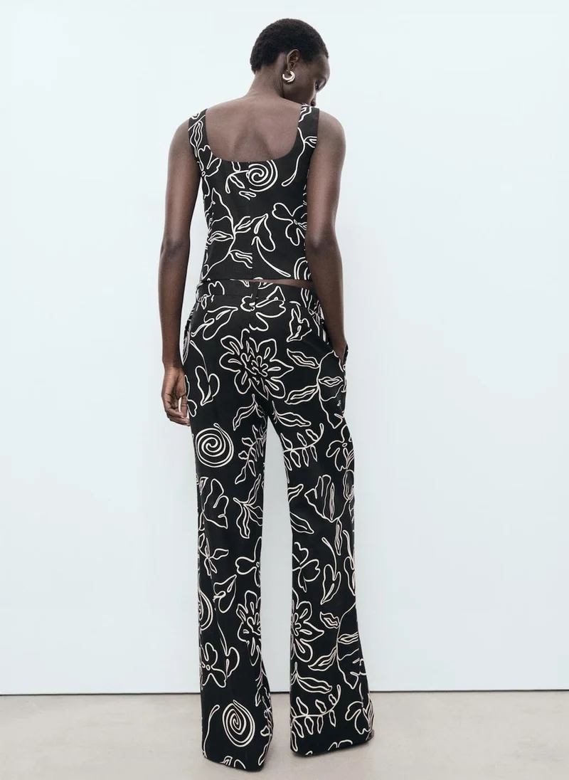 MANGO Floral Print Straight Trousers