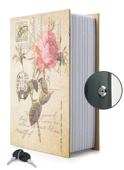 Book Safe with Key 26 X 20 X 6.5 CM Portable Mini Safe Great for Traveling Storing Money Jewelry and Passports