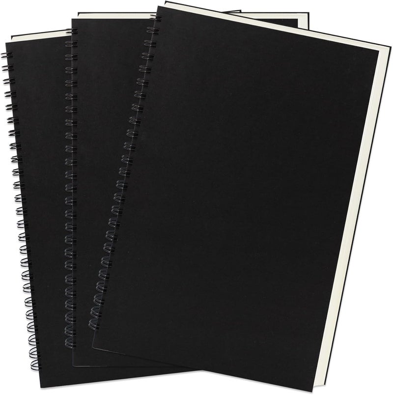 DSTELIN 9 inch x 6 inch 100GSM Blank Spiral Notebook 3Pack Soft Cover Sketch book 160 Pages  80 Sheets Black  - Image 1