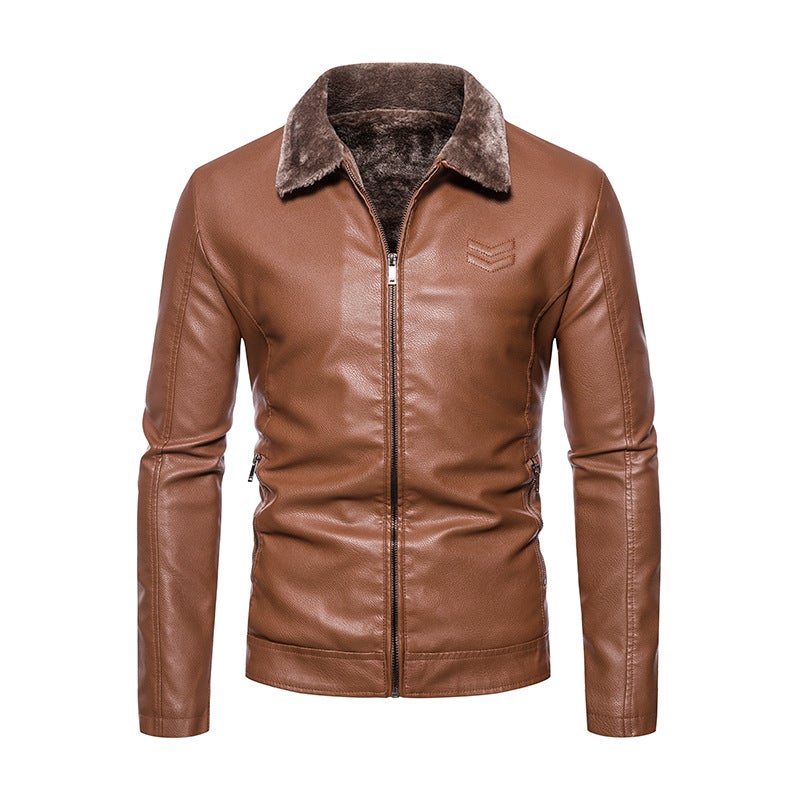 Winter Fleece-Lined Lapel Pu Leather Men Fashion Plus Size Men'S Leather Jacket Men - Image 2