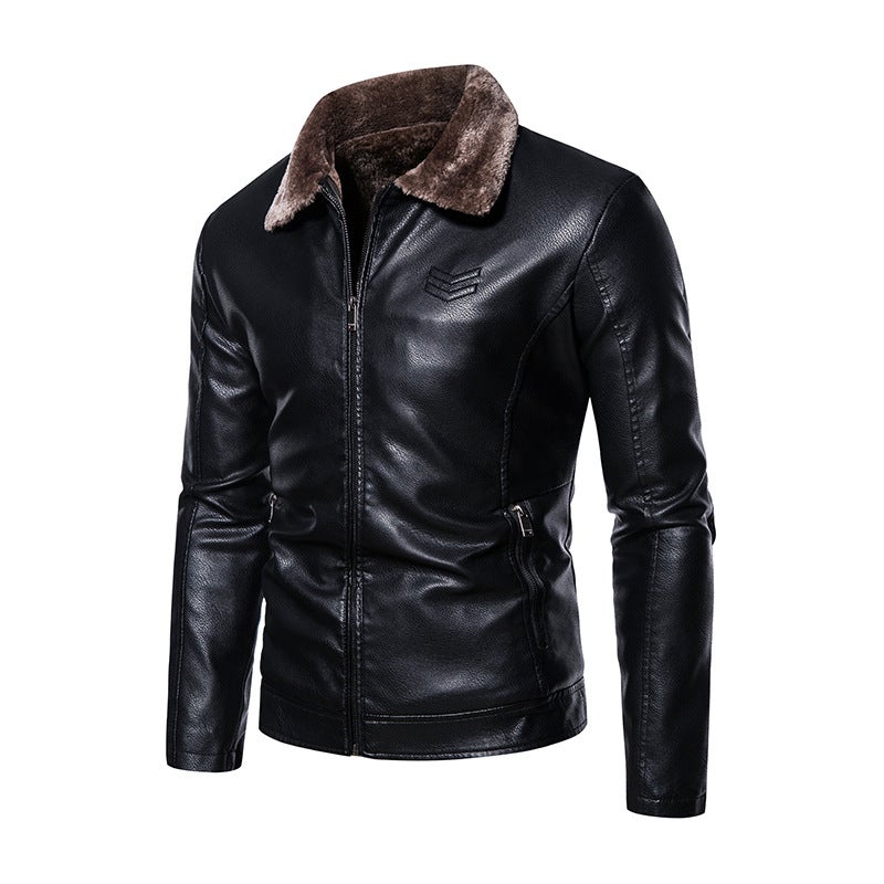 Winter Fleece-Lined Lapel Pu Leather Men Fashion Plus Size Men'S Leather Jacket Men - Image 4
