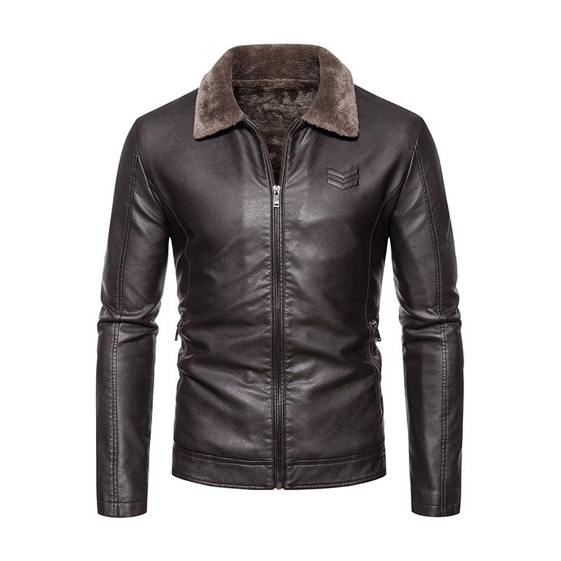 Winter Fleece-Lined Lapel Pu Leather Men Fashion Plus Size Men'S Leather Jacket Men - Image 1