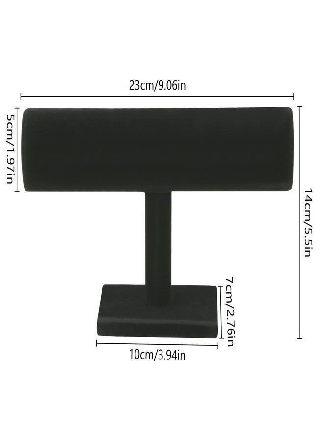 CABAX Velvet Wood One Tier Bracelet Bangle Hovering T-Bar Bracelet Holder Necklace Jewelry Display Stand for Malls Home Organization, Black - Image 2