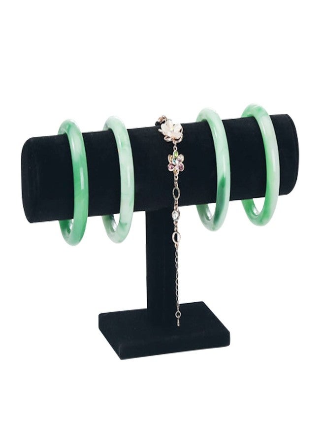 CABAX Velvet Wood One Tier Bracelet Bangle Hovering T-Bar Bracelet Holder Necklace Jewelry Display Stand for Malls Home Organization, Black - Image 3