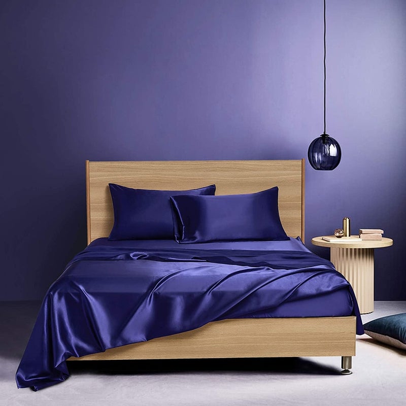 Satin Imitation Silk Four-Piece Bedding Set (Bed Sheet, Fitted Sheet, Pillowcases) Sheet Set Temu Tk Dropshipping - Image 2