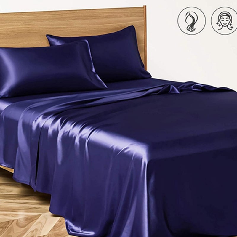 Satin Imitation Silk Four-Piece Bedding Set (Bed Sheet, Fitted Sheet, Pillowcases) Sheet Set Temu Tk Dropshipping - Image 4