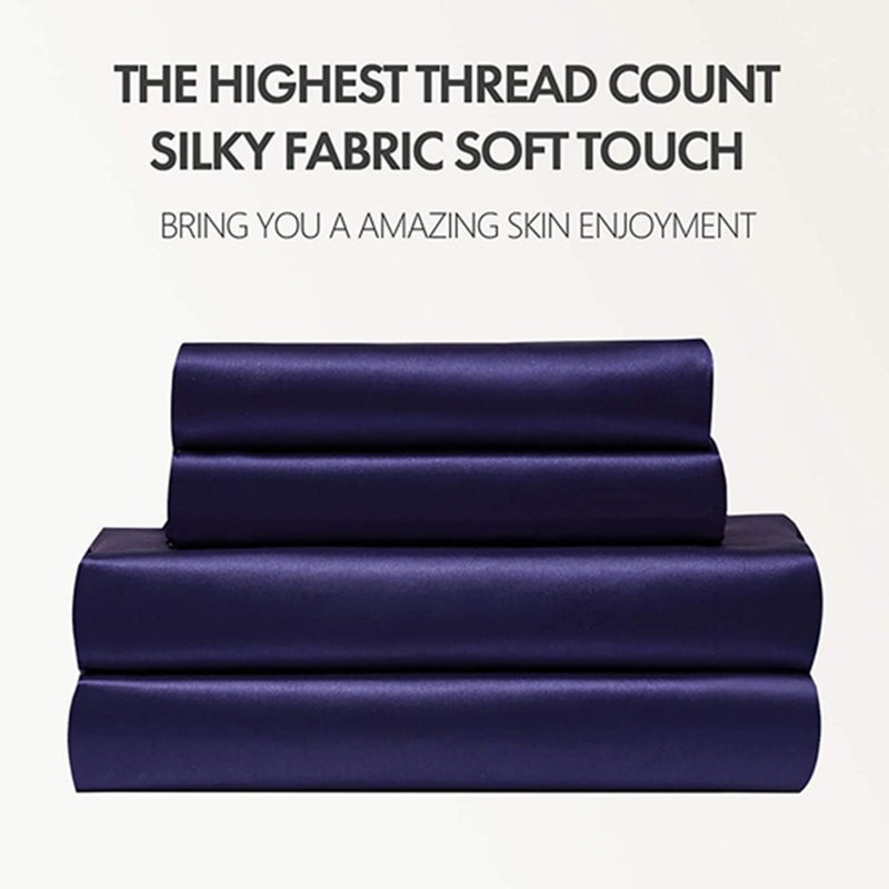 Satin Imitation Silk Four-Piece Bedding Set (Bed Sheet, Fitted Sheet, Pillowcases) Sheet Set Temu Tk Dropshipping - Image 5