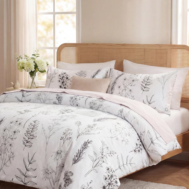 Cozaline Cozeline 100% Cotton Duvet Cover Queen Size, Black and White Leaf Pattern Bedding Set with Zipper Closure, 3 Pcs Breathable and Soft Floral Duvet Cover for All Season - Image 3