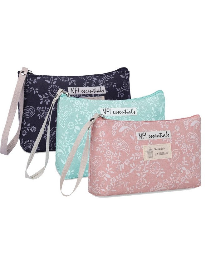 NFI essentials Print Makeup Pouches for Women Small Stylish Pouch for Makeup Accessories Travel Pouch Cosmetic Pouches Toiletry Bag for Women Light Blue, Dark Blue & Pink - Image 1