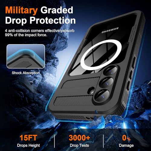 GOLDJU for Samsung Galaxy S26 Plus Case Waterproof, S26 Plus Case with Built-in Screen & Lens Protector, Shockproof Full Body Protection Phone Case, Compatible with MagSafe/Wireless Charging, Black - Image 5
