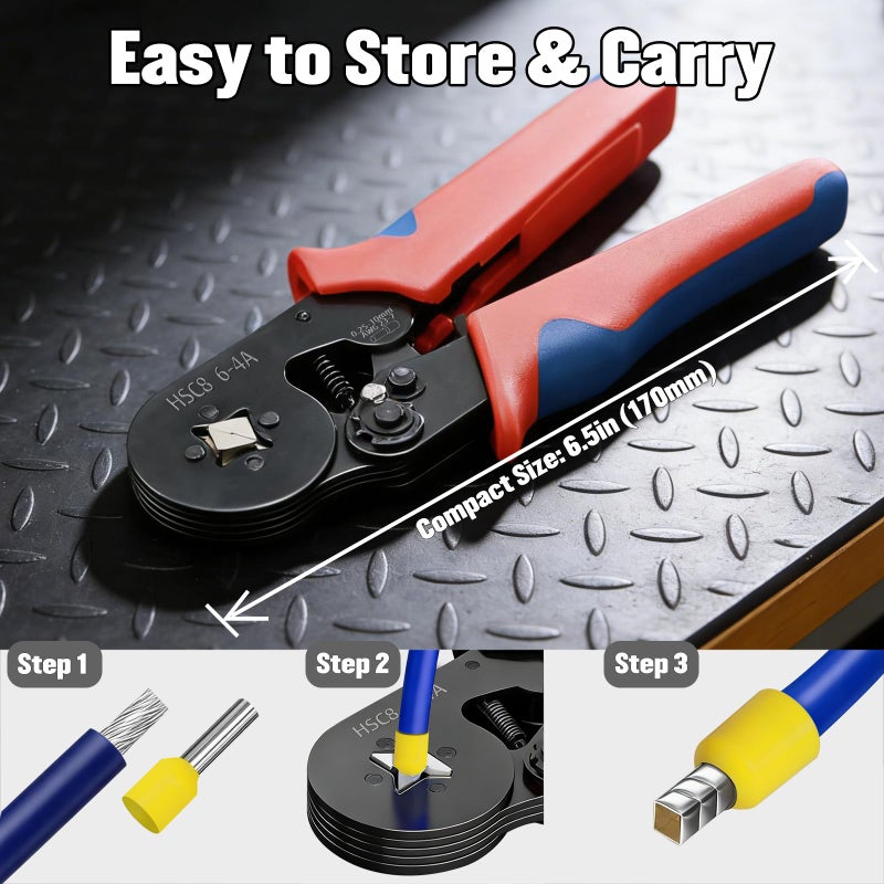 RSHEXJI Ferrule Crimping Tool Kit - 1800PCS Wire Ferrules (AWG 23-7) with Self-Adjusting Ratchet Crimper Plier, Wire Ends Terminals Connectors Set for Electrical Wiring, Automotive, Audio, DIY - Image 4