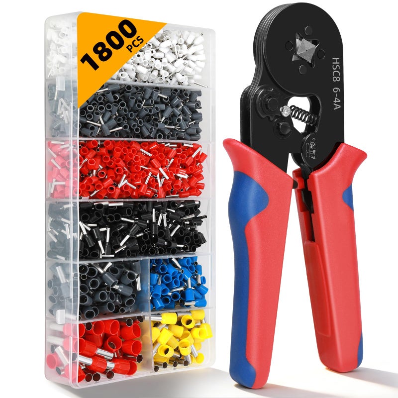 RSHEXJI Ferrule Crimping Tool Kit - 1800PCS Wire Ferrules (AWG 23-7) with Self-Adjusting Ratchet Crimper Plier, Wire Ends Terminals Connectors Set for Electrical Wiring, Automotive, Audio, DIY - Image 1