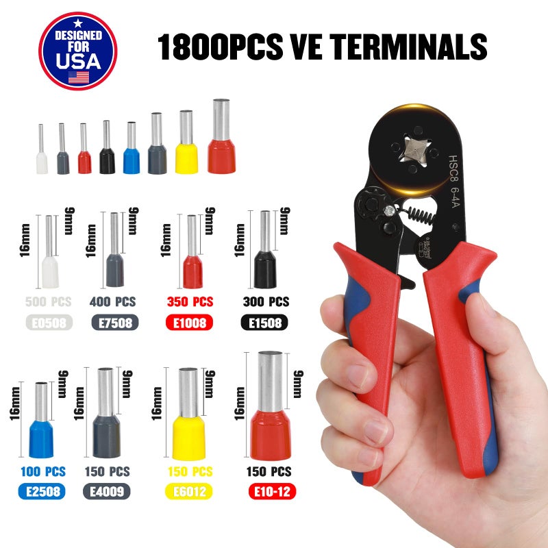 RSHEXJI Ferrule Crimping Tool Kit - 1800PCS Wire Ferrules (AWG 23-7) with Self-Adjusting Ratchet Crimper Plier, Wire Ends Terminals Connectors Set for Electrical Wiring, Automotive, Audio, DIY - Image 2
