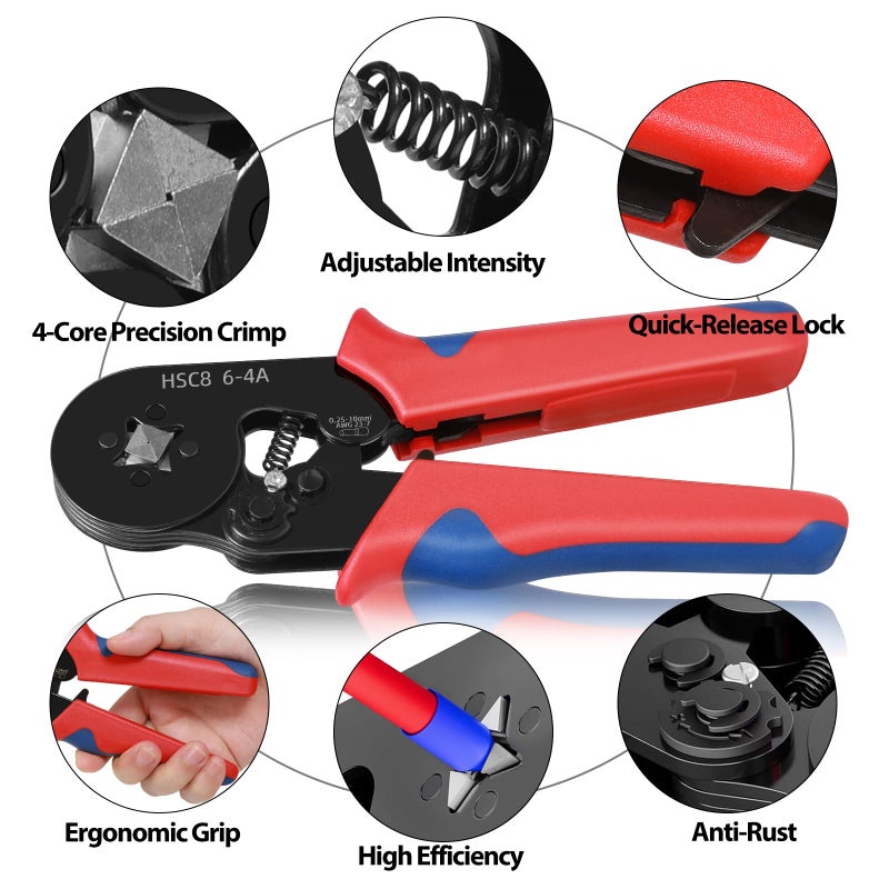 RSHEXJI Ferrule Crimping Tool Kit - 1800PCS Wire Ferrules (AWG 23-7) with Self-Adjusting Ratchet Crimper Plier, Wire Ends Terminals Connectors Set for Electrical Wiring, Automotive, Audio, DIY - Image 5