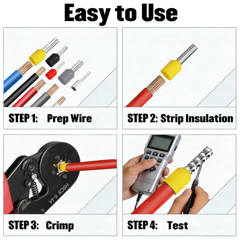 RSHEXJI Ferrule Crimping Tool Kit - 1800PCS Wire Ferrules (AWG 23-7) with Self-Adjusting Ratchet Crimper Plier, Wire Ends Terminals Connectors Set for Electrical Wiring, Automotive, Audio, DIY - Image 3