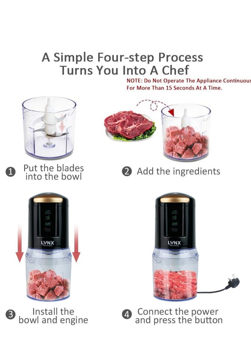 lynx LYNX Electric Vegetable Chopper, 450W Power, 0.5 Liter Unbreakable PC Jar, Two Speeds for Chopping, Strong Metal Gears, Overheating Protection, Safety Switch, Full Chopper Cable, Easy to Clean, Black, LY_OC_4012  - Image 2