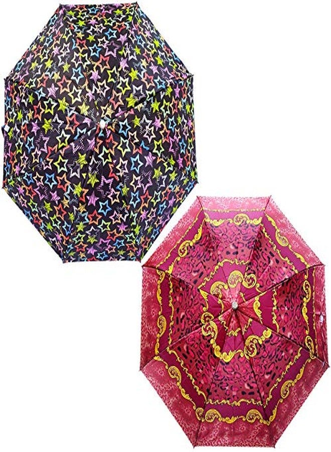 RAINPOPSON 2 Fold Printed Big Size Stylish Umbrella for Women & Men UV Protection Office Umbrella Combo for Girls (Multicolor Printed) - Set of 2 (UM-164) - Image 1