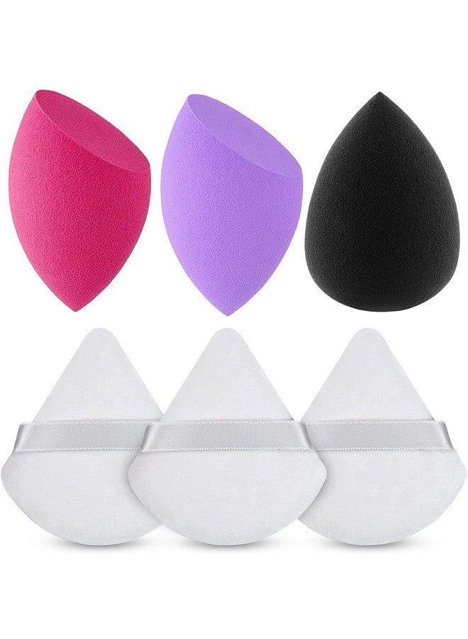 Keli Triangle Powder Puff Soft Plush Powder Puff For Loose Powder & Liquid Cosmetic Makeup Foundation Puff Makeup Tool (3Pcs Triangle Puff With 3Pcs Makeup Blender) - Image 1